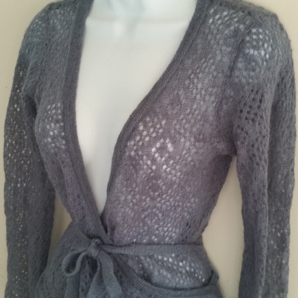 H&M Dusky Blue Crochet Wrap Sweater Small - Picture 2 of 5
